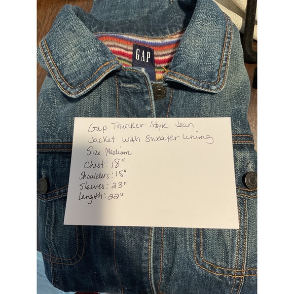 GAP Denim Jacket Womens Small Blue Jean Coat Colorful Striped Lined Button Small - Picture 9 of 9